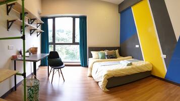 Desk, free WiFi, bed sheets