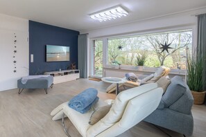 Fernseher, DVD-Player, Bücher, Stereoanlage