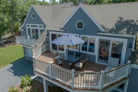 Outdoor dining. Spacious Coastal New Seabury Home - Kayak Launch Across Street! Walk to Beach