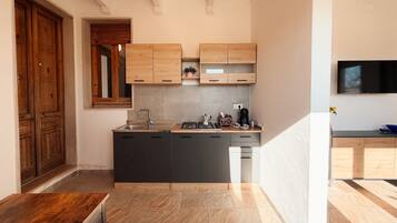 Fridge, stovetop, cookware/dishes/utensils