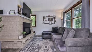 TV connectée, cheminée, jeux vidéo, lecteur de DVD