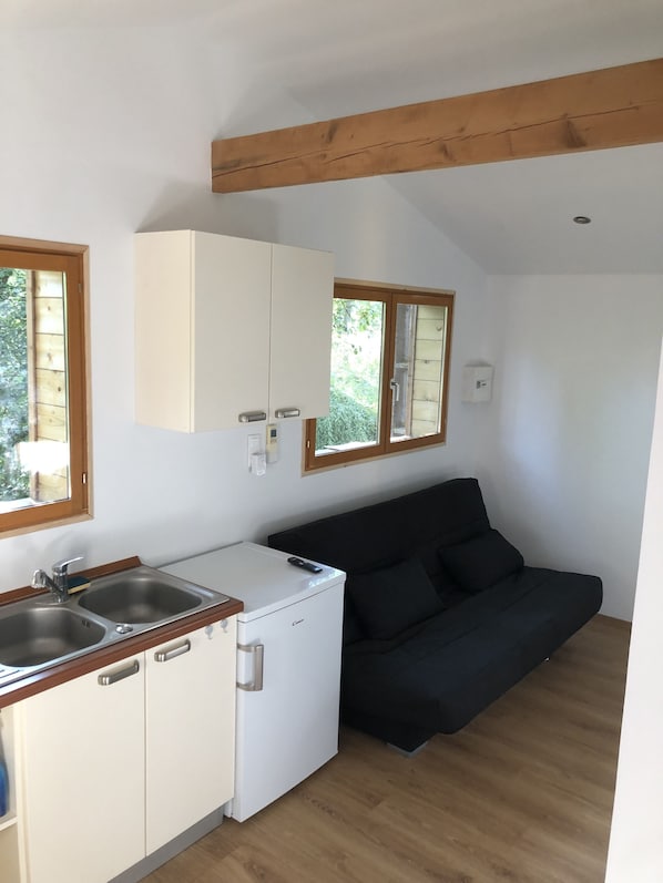Fridge, oven, stovetop, coffee/tea maker
