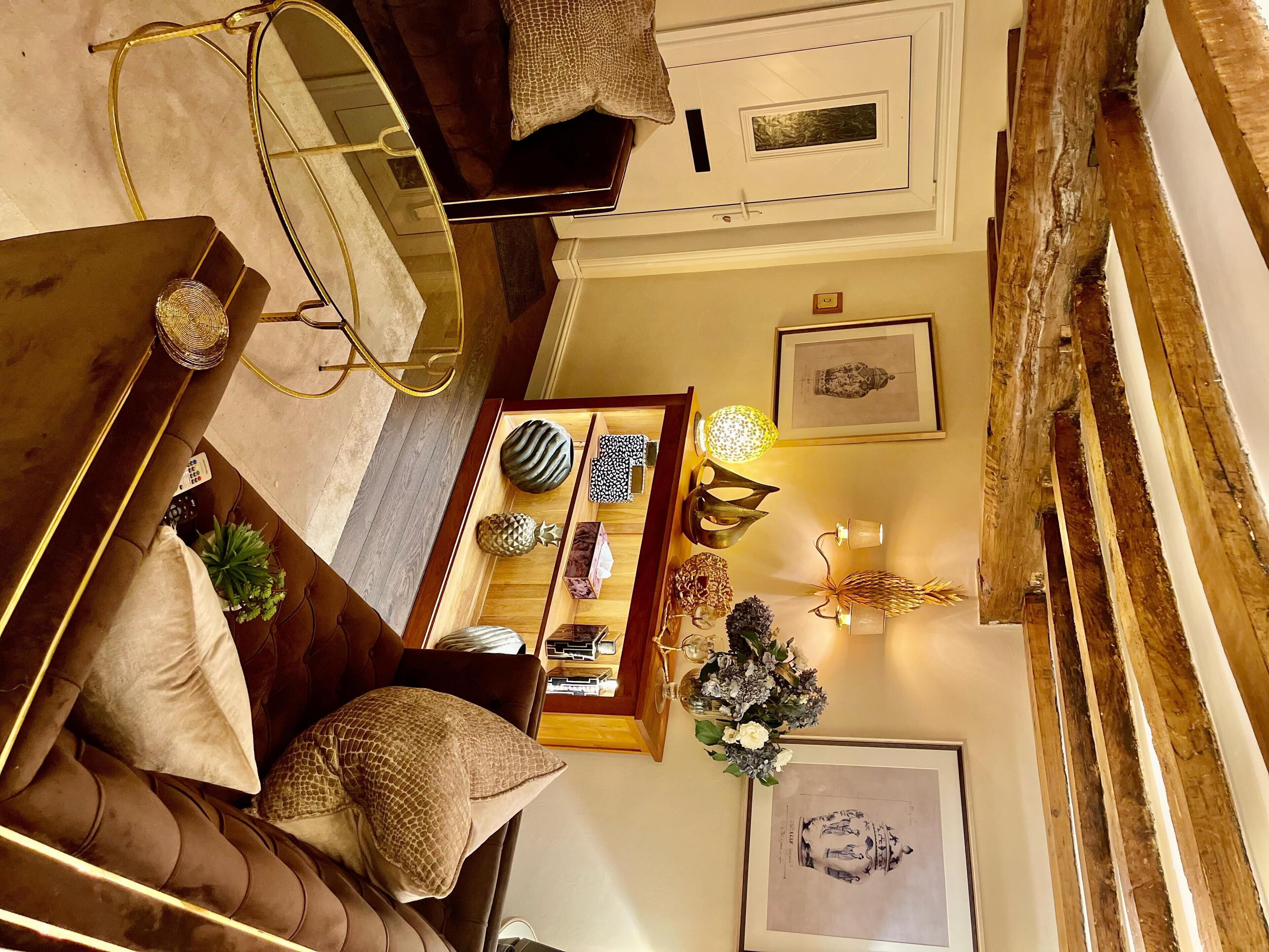 TV connectée, cheminée, chaîne hi-fi