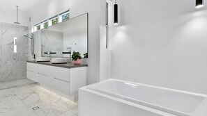 Bathtub, hair dryer