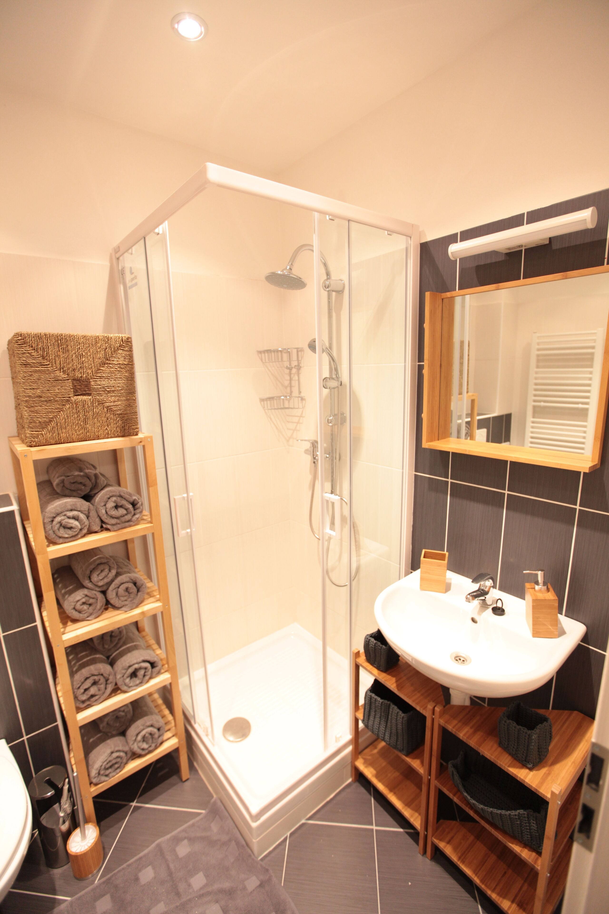 Apartemen Kota | Kamar mandi | Shower, pengering rambut, handuk, dan sabun