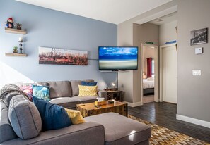 Pillow Top Condo | Living area | 40-inch flat-screen TV with digital channels, TV, heated floors - Pillow Top Condo by Revelstoke Vacations (Revelstoke)