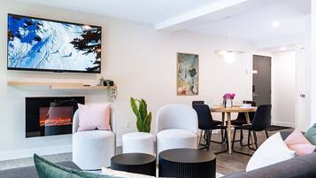 Powder Village Retreat | Living area | 40-inch flat-screen TV with digital channels, TV, fireplace