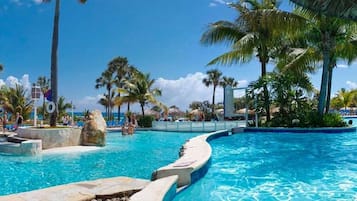 14 outdoor pools, open 8:00 AM to 11:00 PM, free pool cabanas