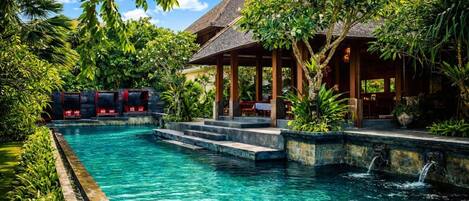 Outdoor pool, open 7:00 AM to 7:00 PM, free cabanas