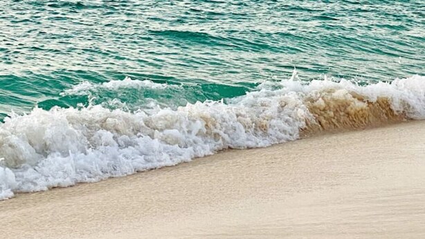 Una spiaggia con le onde che si infrangono sulla riva.