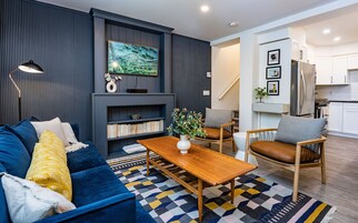 Revelation Retreat Townhouse-Private Hot Tub and Lower-Level Rec Room | Living area | 40-inch Smart TV with digital channels, TV, fireplace