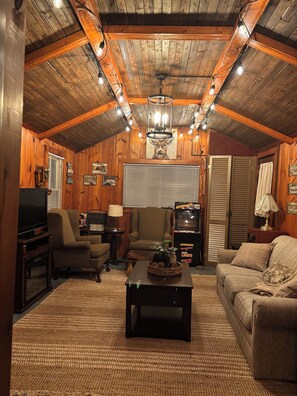 Smart TV, fireplace, video games, books