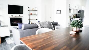 The Revy Den | Living area | 40-inch Smart TV with digital channels, TV, fireplace