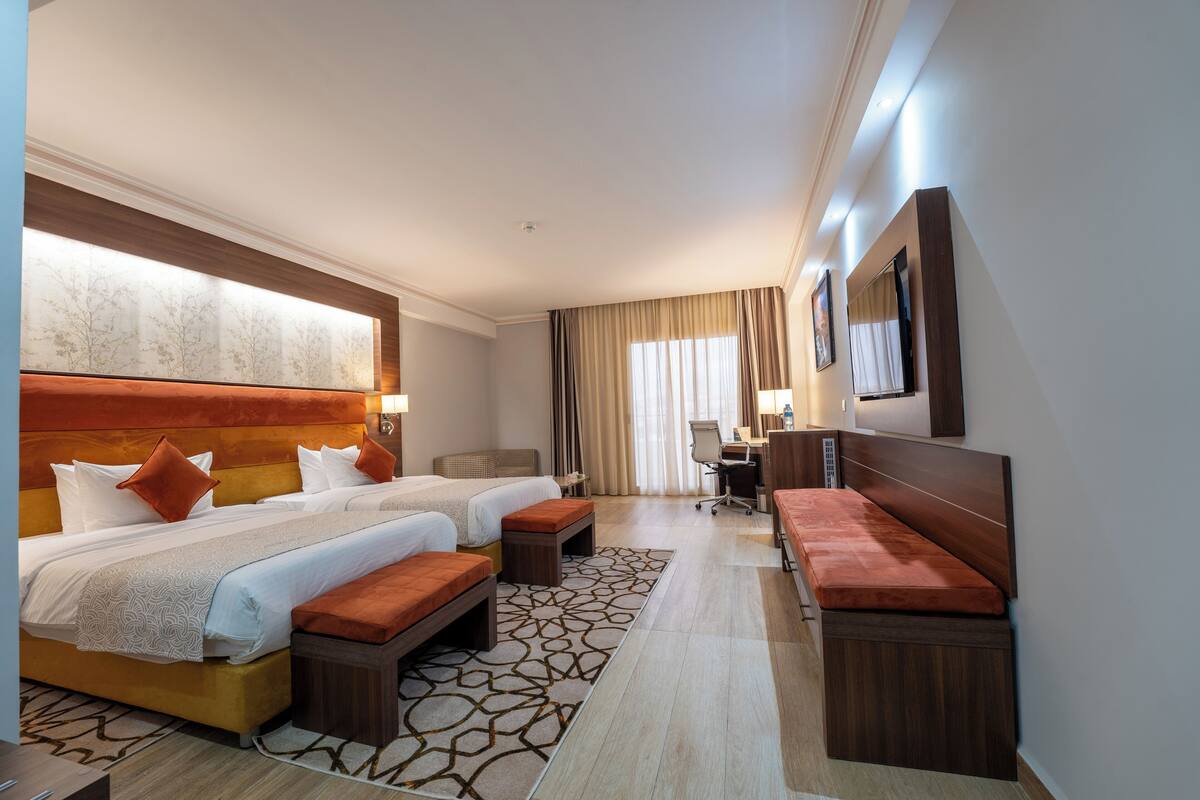 In-room safe, desk, laptop workspace, blackout drapes