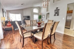 Villa, 4 Bedrooms | Private kitchen | Cookware/dishes/utensils, dining tables - Maria's Beautiful Southern Dunes Home 4 Bedroom Villa by RedAwning (Haines City)