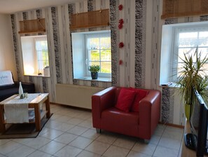 Smart-TV, DVD-spiller, bordtennis og bøker