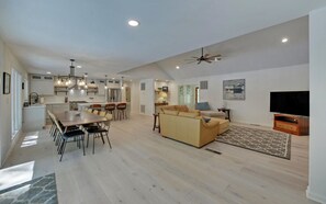 Smart TV, fireplace, foosball, table tennis