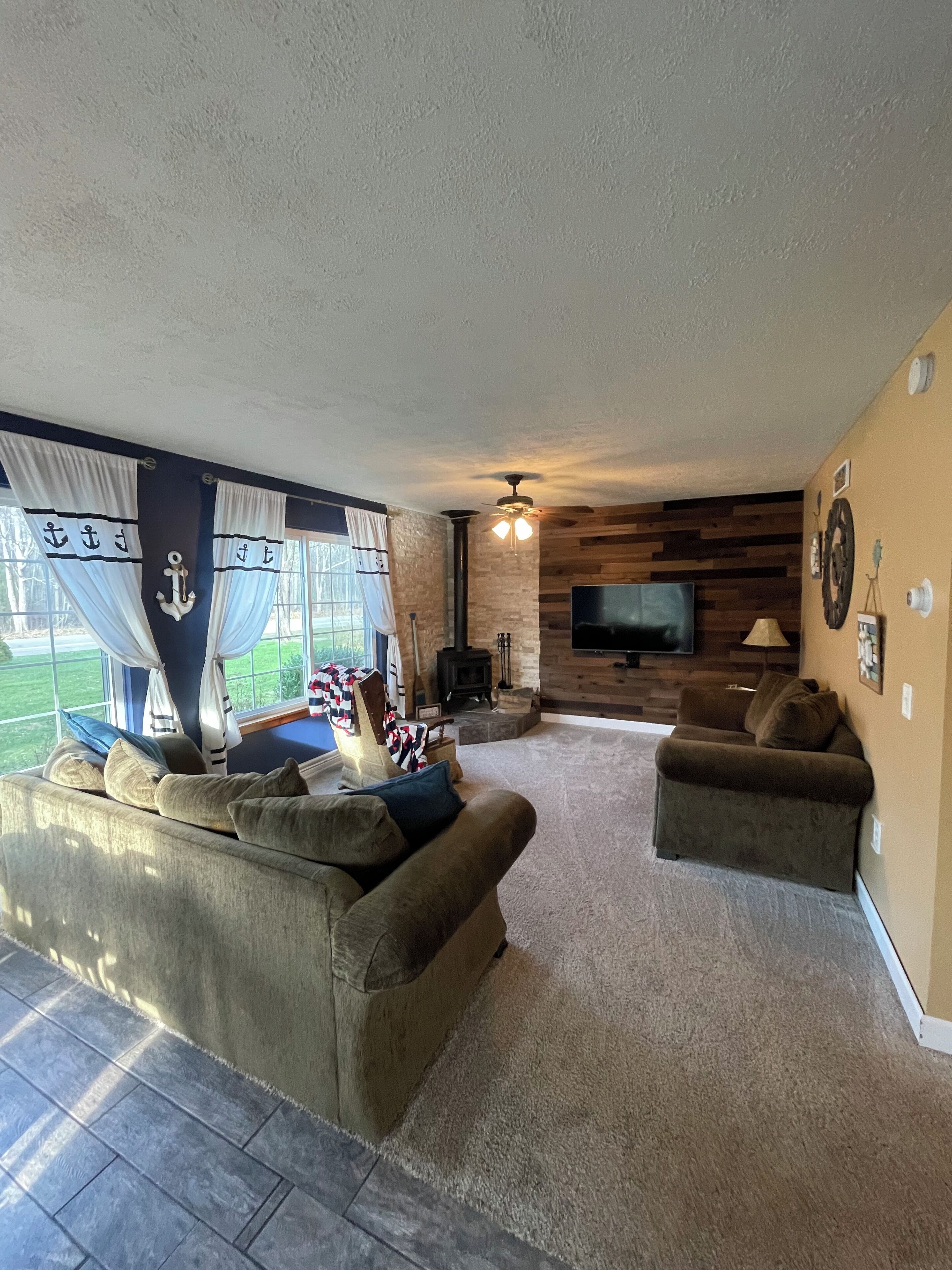 Televisor intel·ligent, llar de foc, reproductor de DVD i llibres 