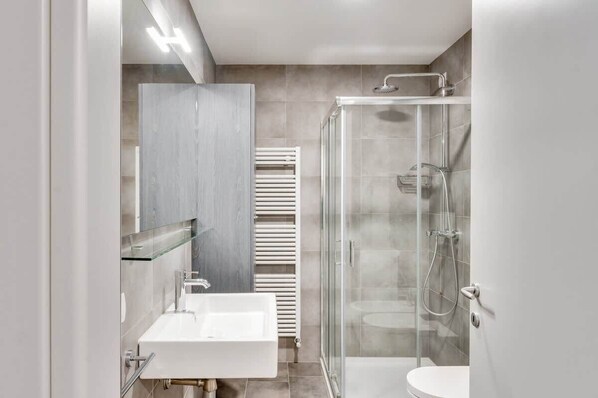 Shower, hair dryer, toilet paper