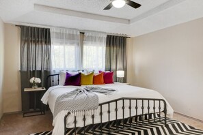 2 bedrooms, desk, iron/ironing board, travel cot