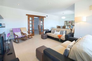 Televisor, reproductor de DVD, taula de tennis de taula i estèreo 