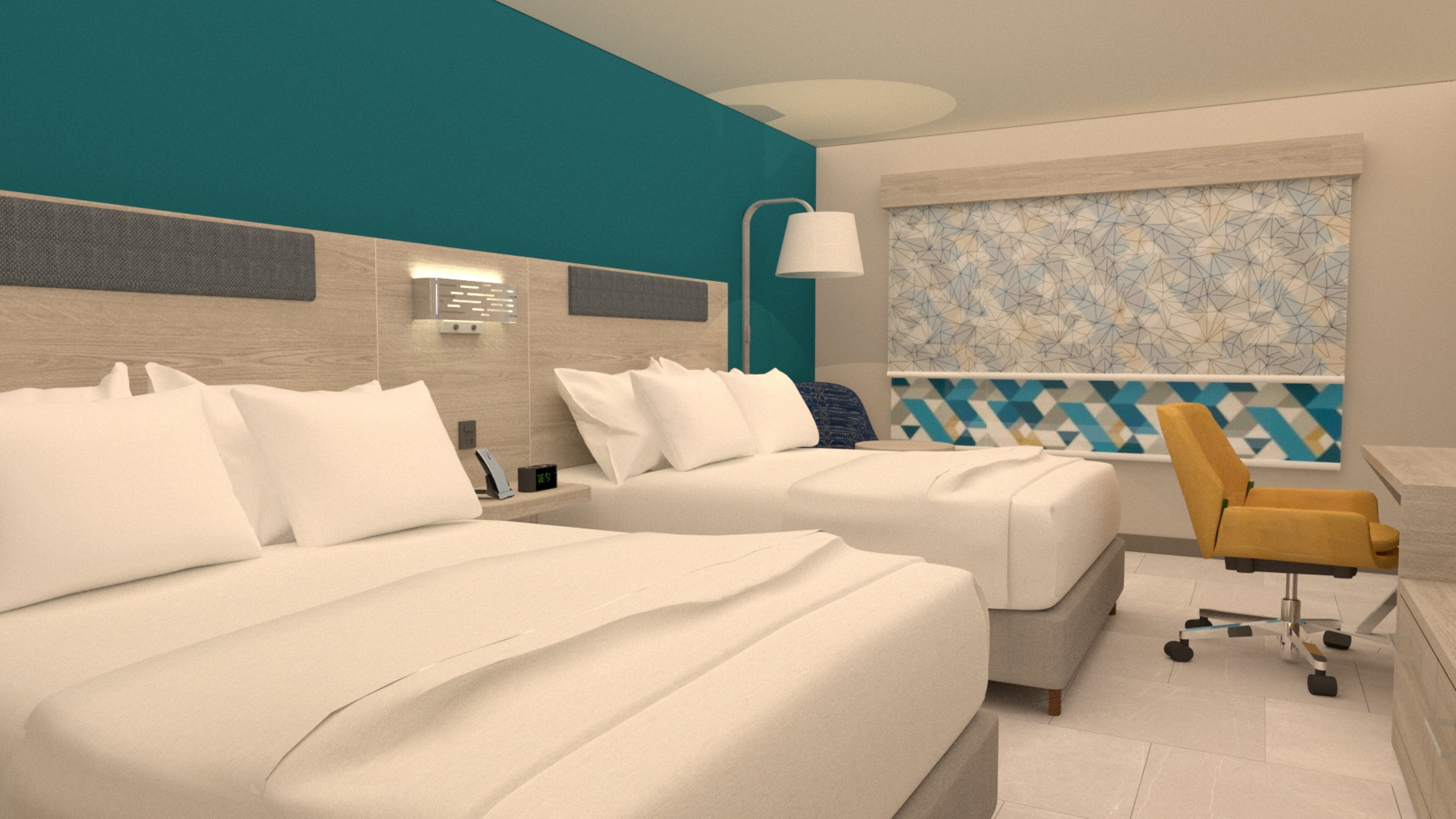 Premium bedding, down comforters, desk, blackout drapes