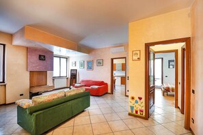 TV, fireplace, DVD player, books