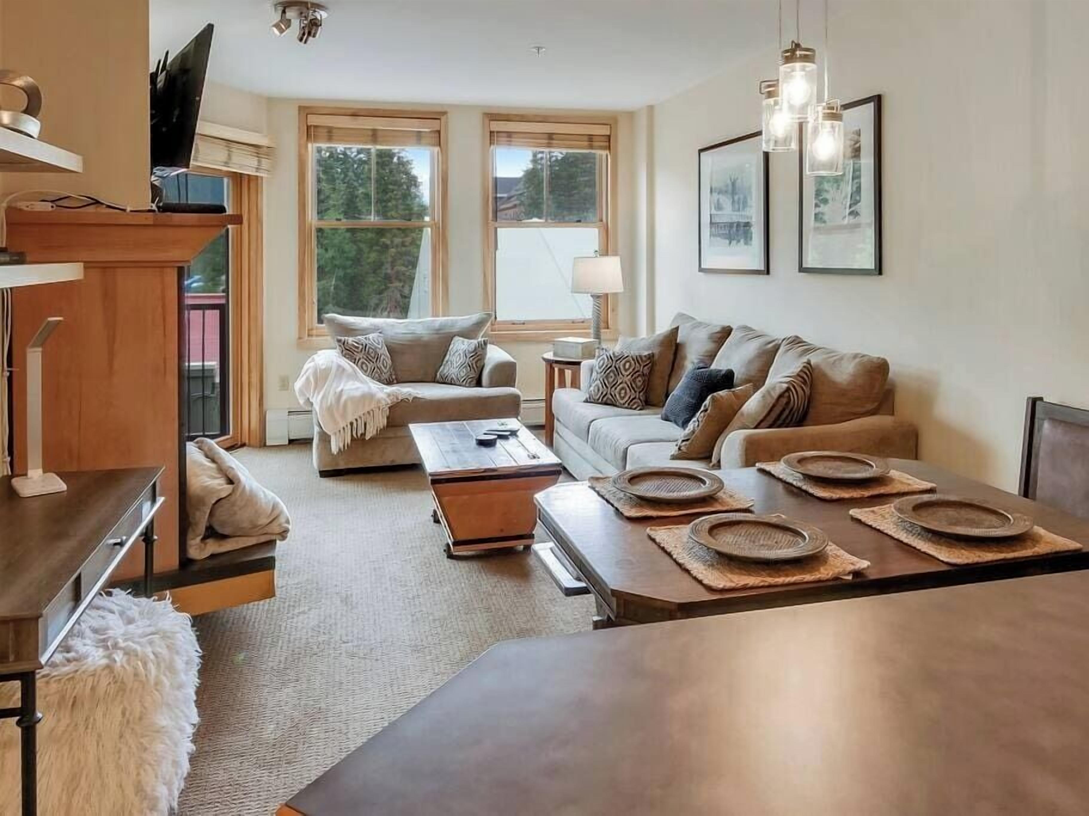 TV, fireplace