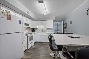 Fridge, microwave, dishwasher