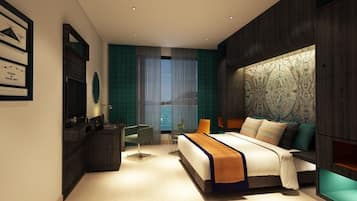 Premium bedding, minibar, desk, laptop workspace