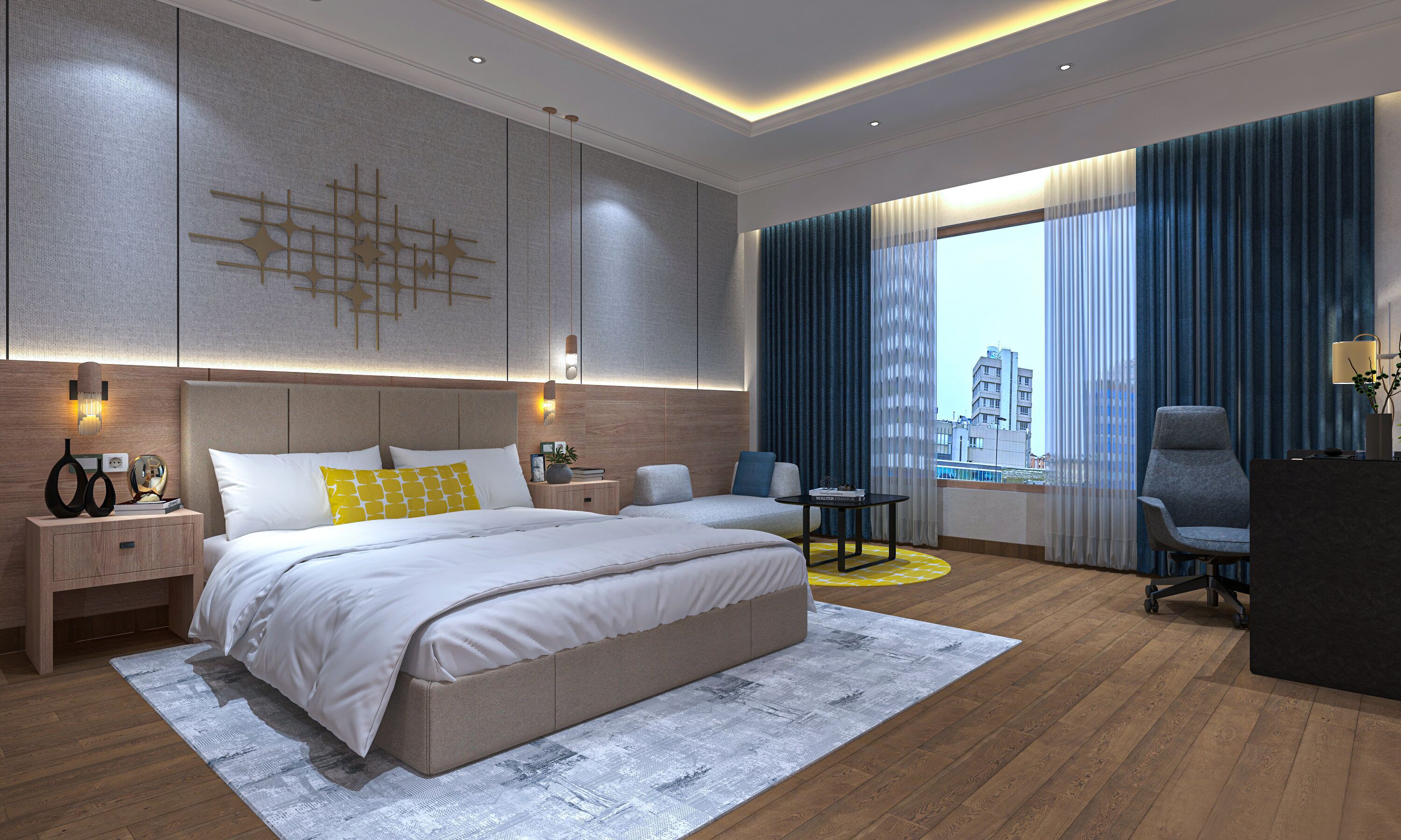 Premium bedding, minibar, desk, laptop workspace