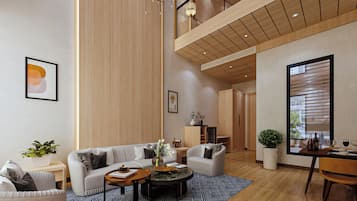 Design Duplex, 1 Bedroom (Suite) | Living area | 43-inch LED TV with satellite channels, TV