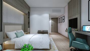 Premium bedding, minibar, desk, laptop workspace