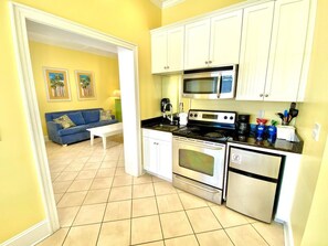 Microwave, coffee/tea maker, cookware/dishes/utensils