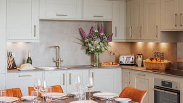 Full-size fridge, microwave, oven, stovetop