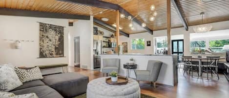 TV, fireplace, foosball