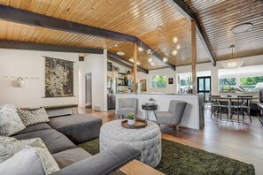 TV, fireplace, table football