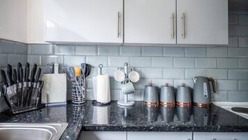 Fridge, microwave, oven, electric kettle