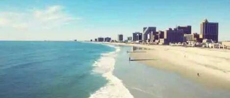 Beach nearby, sun loungers