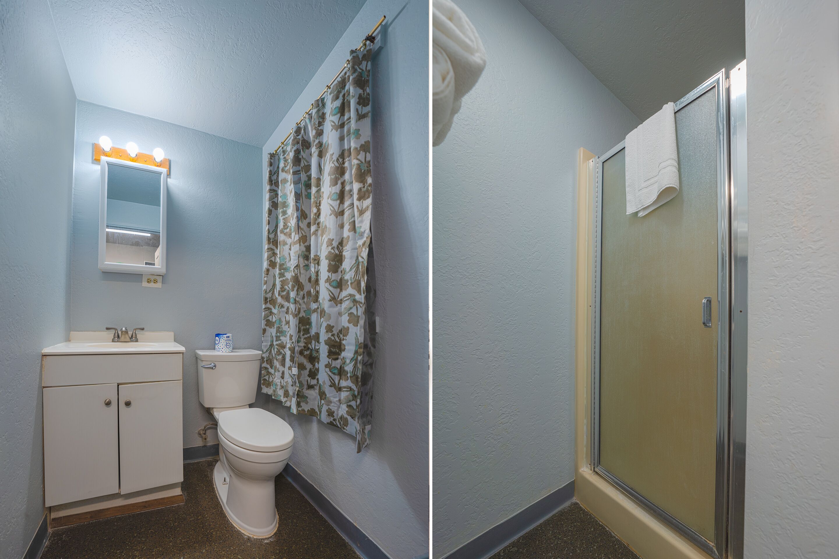 Chambre, 1 grand lit | Salle de bain