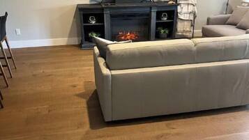 Smart TV, fireplace, stereo