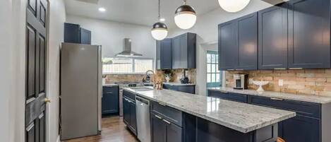 High chair, blender, cookware/dishes/utensils