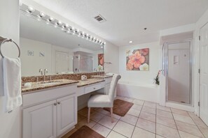 Combined shower/bathtub, towels - Enclave 803 - is a Family Friendly Beach Front condo! (Orange Beach)