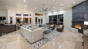Smart TV, fireplace, ping pong