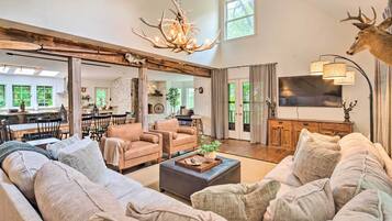 TV, fireplace, DVD player, foosball