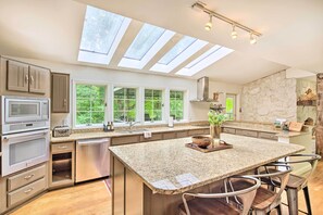 Fridge, microwave, stovetop, dishwasher - Deck w/ Fireplace: Pet-Friendly Lake Lure Retreat (Lake Lure)