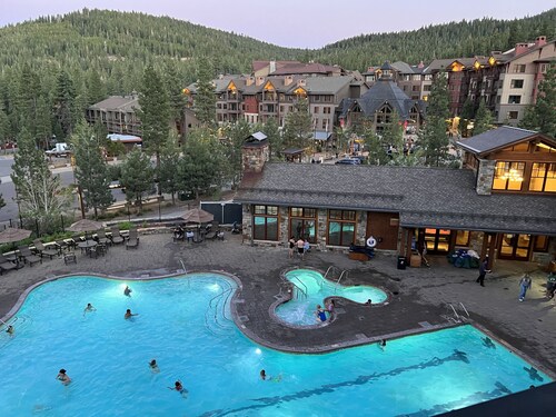 Luxury resort with ski lift and ice skating rink