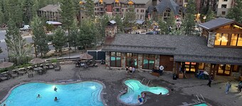 Luxury resort with ski lift and ice skating rink