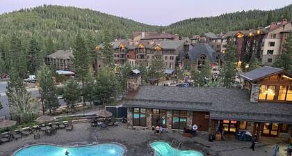 Luxury resort with ski lift and ice skating rink