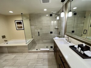 Bathtub, hair dryer, towels, soap
